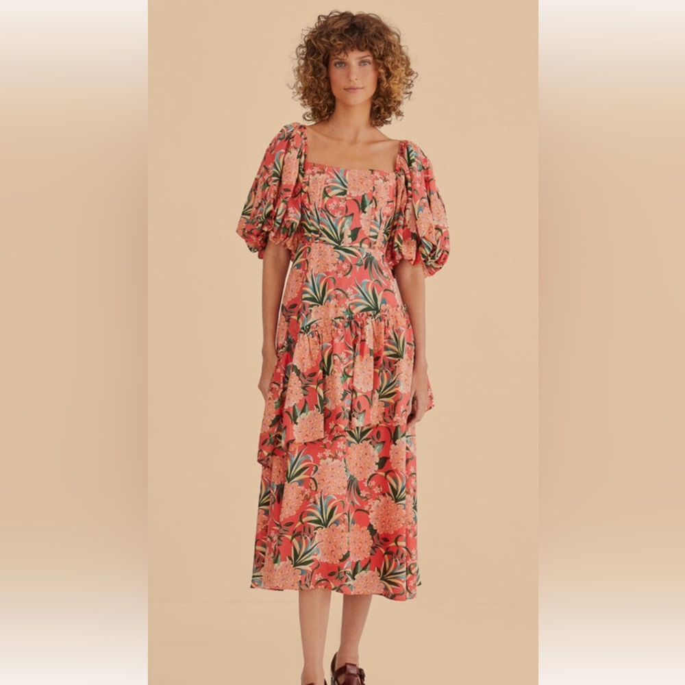 NWT Farm Rio Red Pineapple Bloom Cut Out Midi Dress, Size Medium